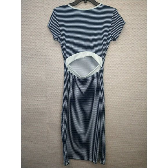 Cute Midi Striped Bodycon Dress with open back, super soft and Stretchy - Picture 10 of 11